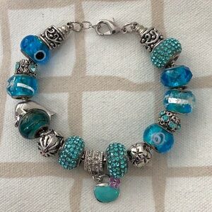 Pandora Type Bracelet, Blue, 8”